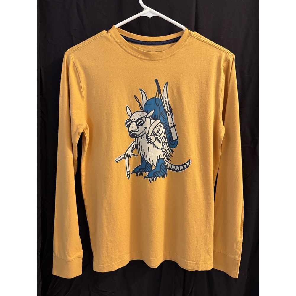 Patagonia Kids XL (14) Yellow Long Sleeve Armadillo Graphic Crew Neck T-Shirt